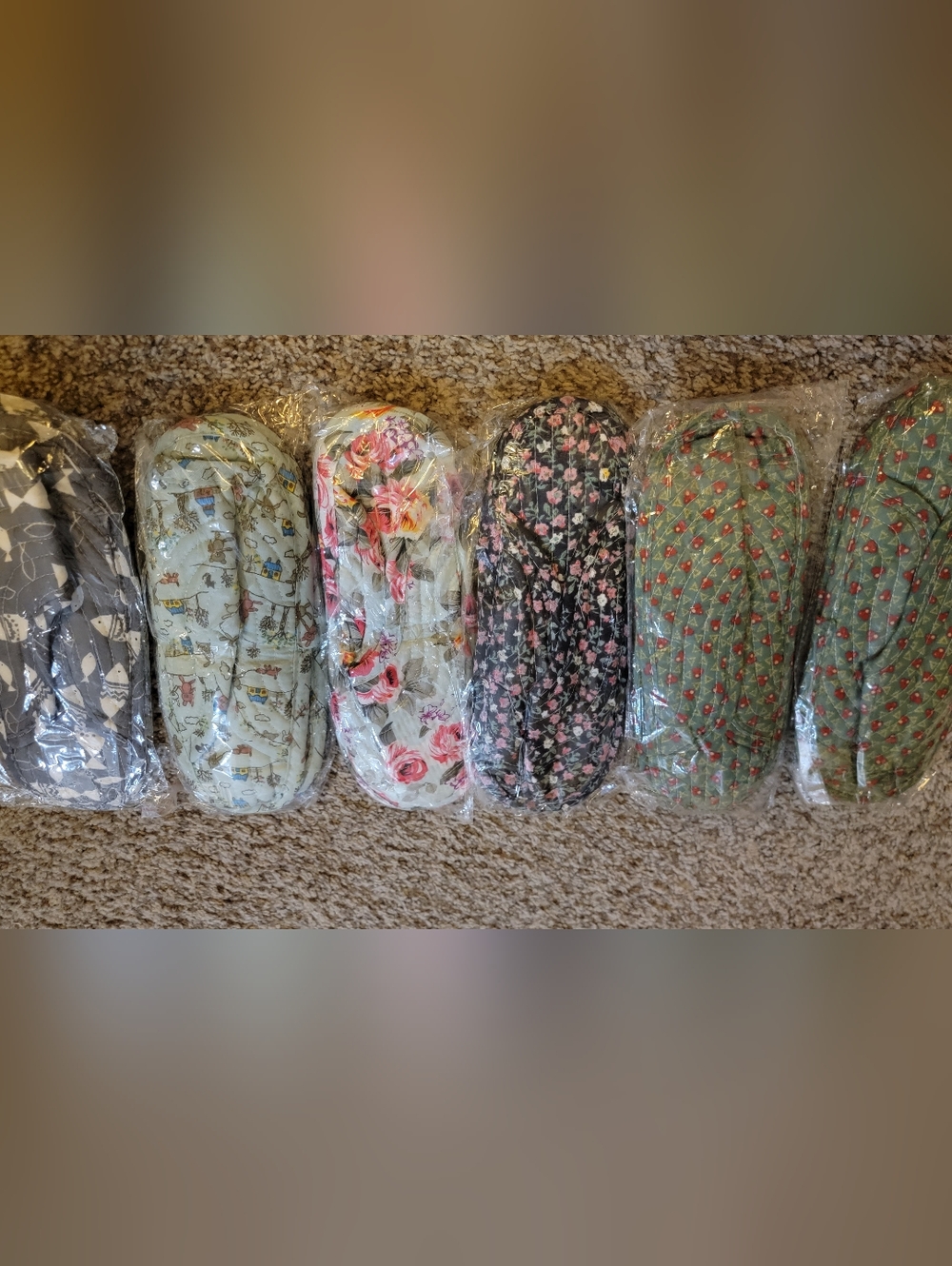 6 Floral Quilted Slip-On House Slippers - Pink & Black Pair